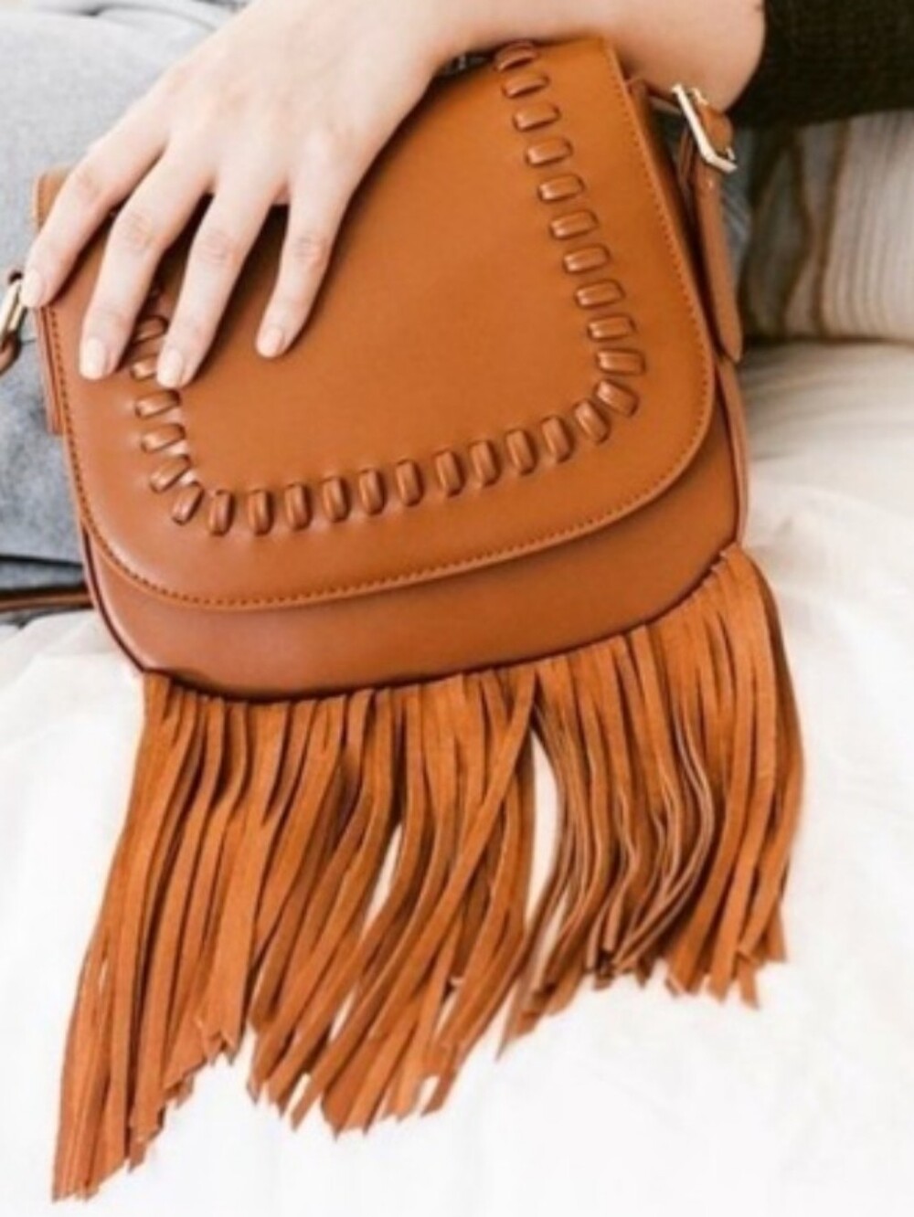 Summer & Rose Fringe Crossbody Bag in Tan - Picture 2 of 7